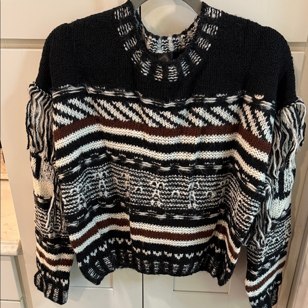 Line & Dot Black, White, and Brown Patterned Sweater